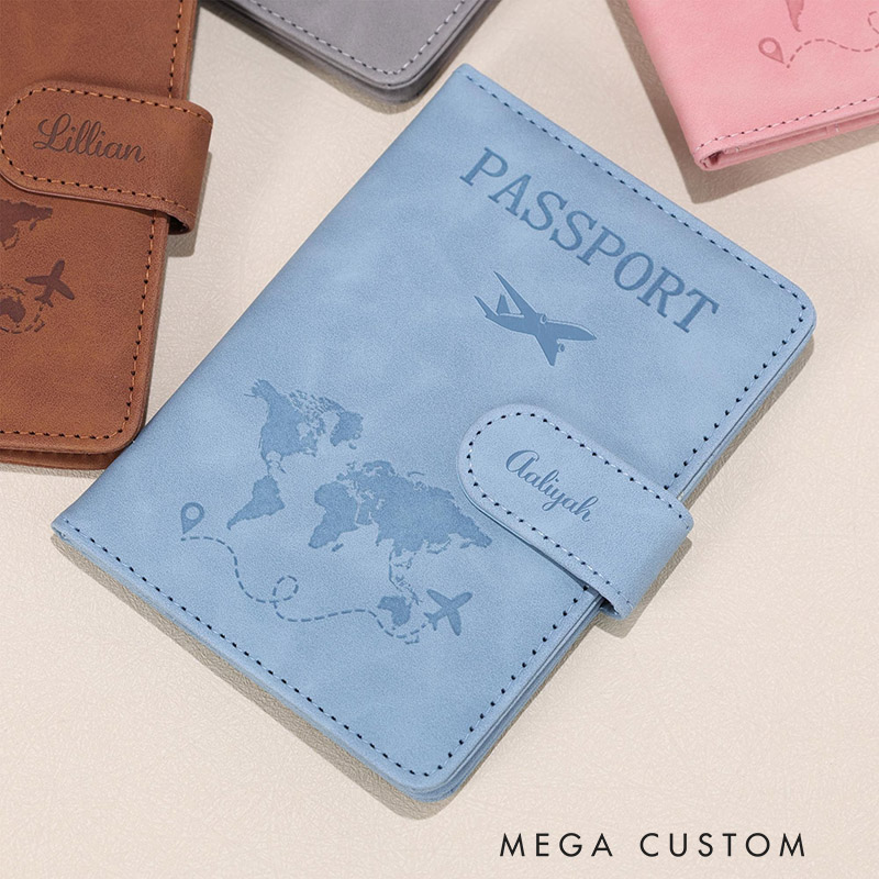 Personalized Passport Holder Custom Luggage Tag - RFID Passport Cover Travel Gift Tour Group Gift Passport Wallet Honeymoon Gifts for Couple