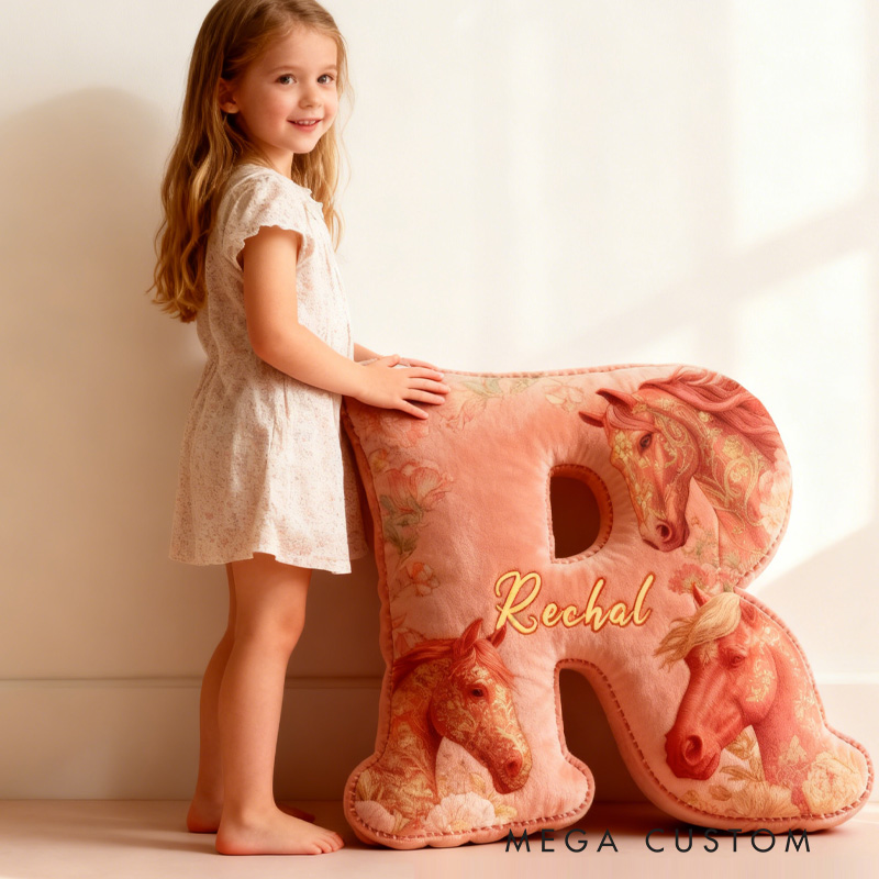 Personalized Riding Floral Letter Pillow Floral Horse Custom Name Festive Flower Decor with French Countryside Gifts for Family Graphic 3D Print for Riding Lovers Equestrian Lovers