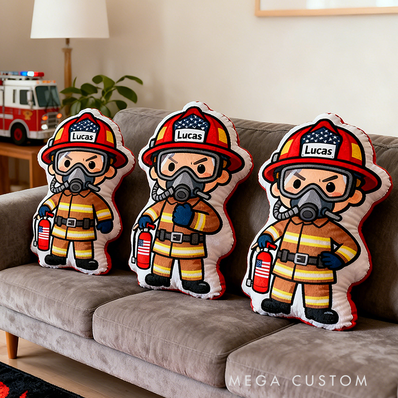 Personalized Firefighter Plush Pillow Custom Name and Character Style Hero Themed Appreciation Gifts for Firefighter Lovers