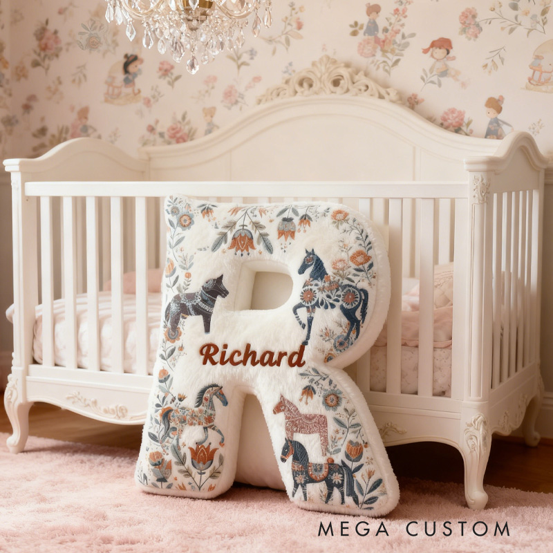 Personalized Riding Colorful Floral Letter Pillow Floral Horse Custom Name Festive Flower Decor with French Countryside Gifts for Family Graphic 3D Print for Riding Lovers Equestrian Lovers