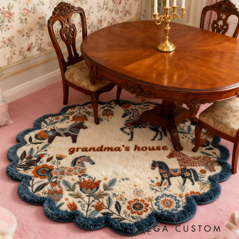 Personalized Rugs Riding Floral Doormat Floral Horse Custom Name Festive Flower Decor with French Countryside Gifts Doormat for Family for Riding Lovers Equestrian Lovers