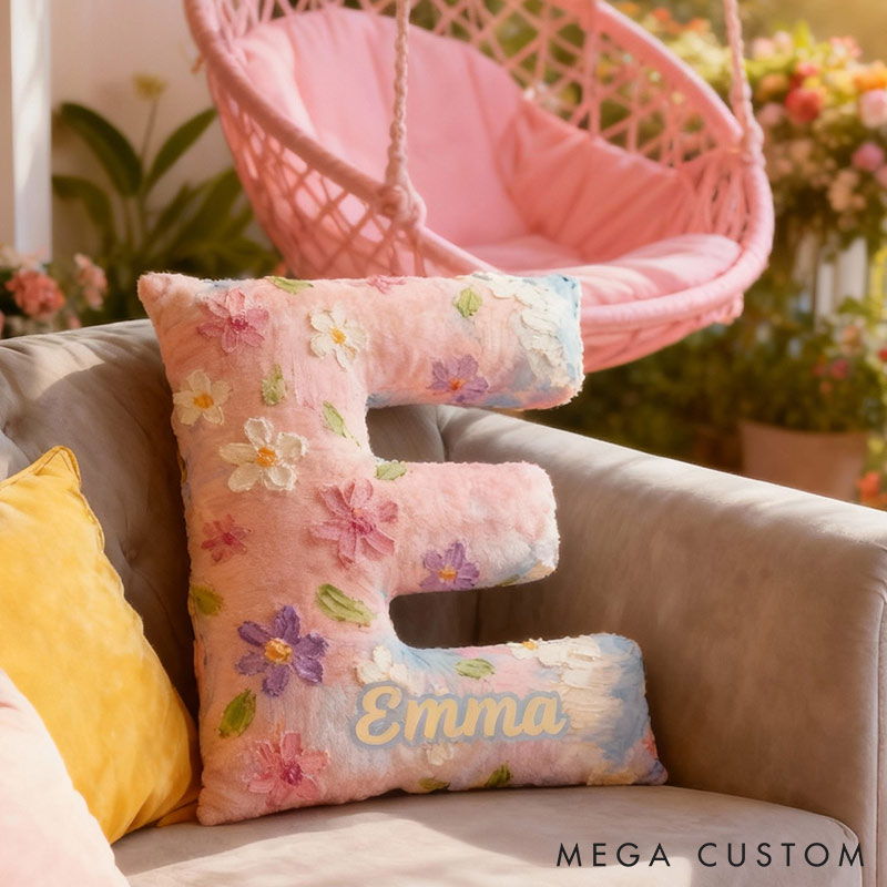 Personalized Colorful Flora Letter Pillow Initial Flower Throw Pillow Custom Holiday Home Decor Letter Pillow for Flower Girl for Girl friend