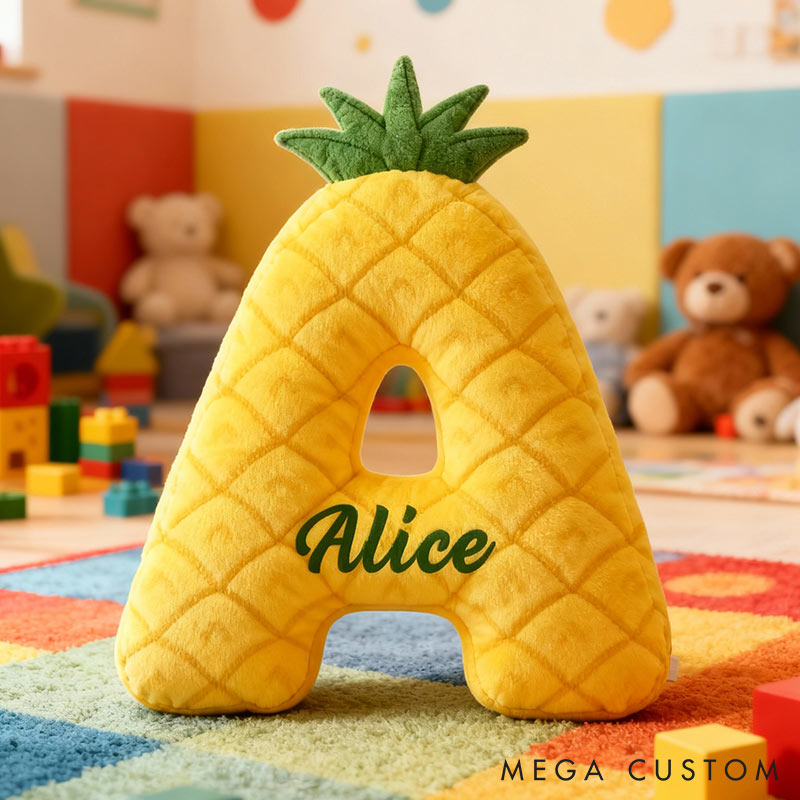 Personalized Pineapple Fruit Design Letter Pillow Initial Throw Pillow Custom Holiday Home Decor Letter Pillow for Flower Girl for Page Boy