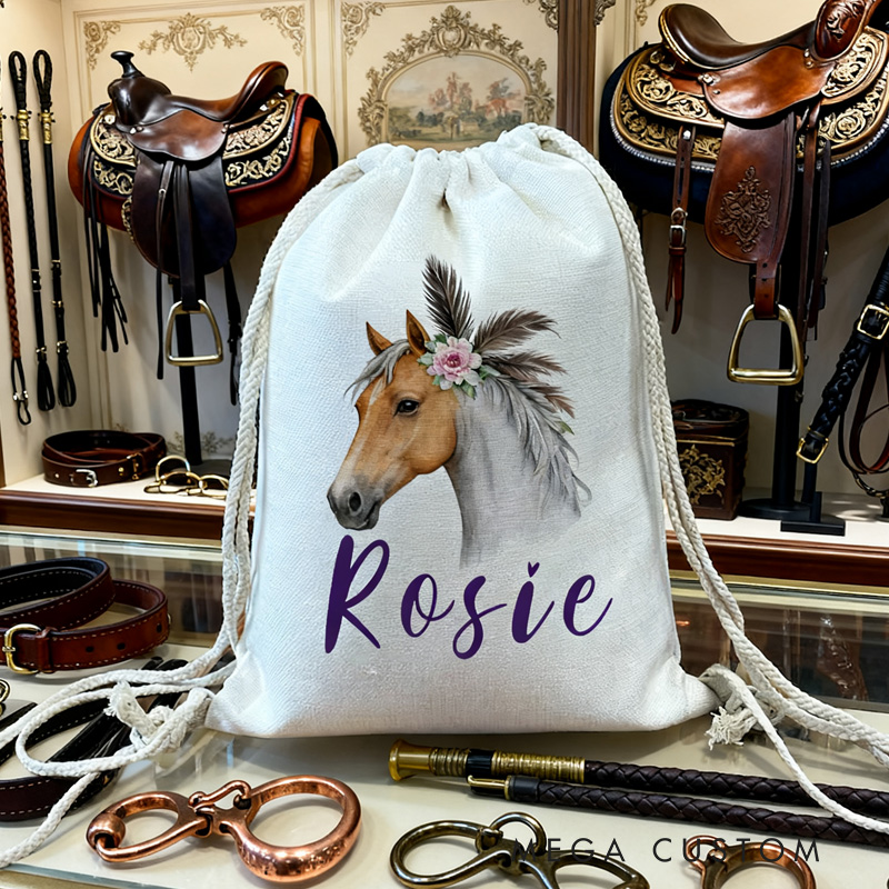 Personalised Horse Riding Bag Equestrian Bags Horse Gifts Kit Bag Drawstring Bag Kids PE Kit Bag Horse for Riding Lovers Equestrian Lovers