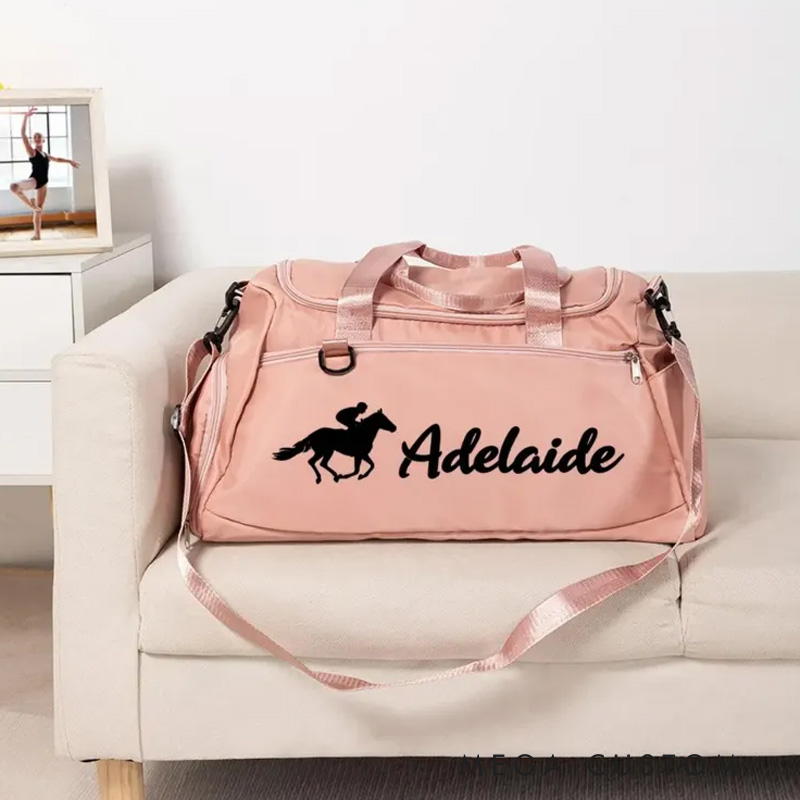 Personalized Name Horse Riding Duffle Bag Waterproof Travel Weekender Bag with Strap Equestrian Overnight Bag Gift for Horse Lovers Riding Lovers Equestrian Lovers