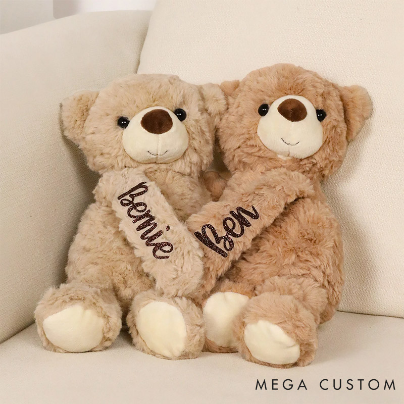Personalized Couple Pair Hugging Doll Bear Puppy with Name Splittable Stuffed Toys Valentines Day Anniversary Gift for Couple Birthday Gift for Bestie