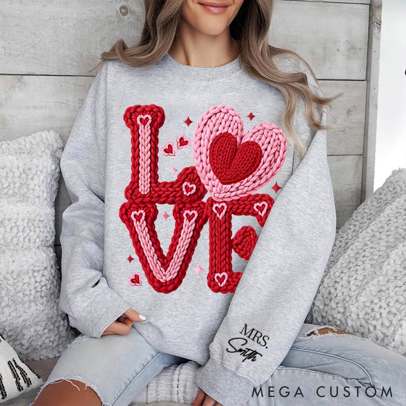 Personalized Love Knitted-style Design couple Sweatshirt Custom Names for Couple Anniversary Valentine's Gift for Wife Holiday Top Cloth for Wife