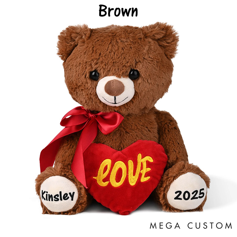 Personalized Couple I Love You Red Heart Bow Stuffed Bear with Name Stuffed Plush Bear Toy with Custom Text Valentines Day Anniversary Gift for Couple