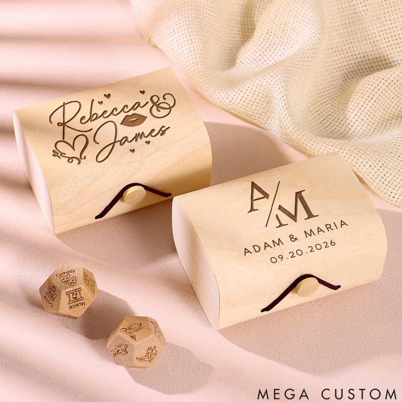 Personalized Couple Date Night Dice with Wooden Box Sexy Position Dice Valentine's Day Gift for Husband Wife Boyfriend Girlfriend Date Night Ideas
