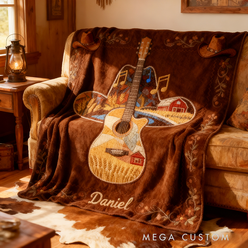 Personalized West Cowboy Guitar Blanket Flannel Blanket Country Music Blanket with Name for Him Her for Husband Wife Boyfriend Girlfriend Friends Familys