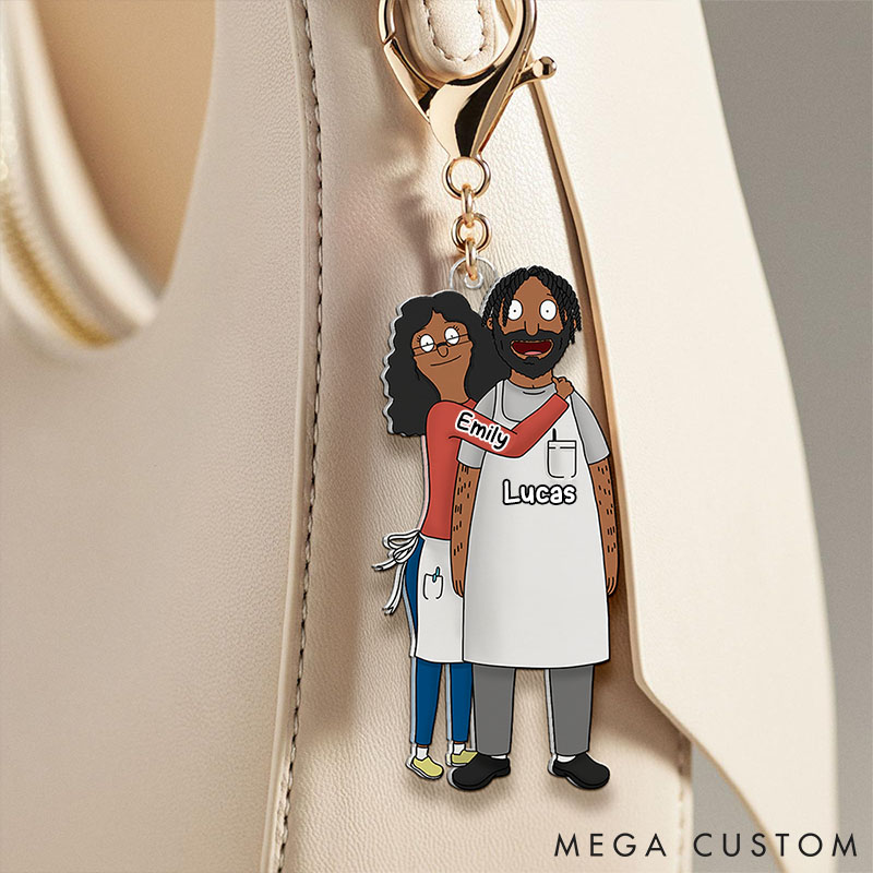 Personalized Gift for Couple Cartoon Style Couple Keychain Custom Valentine Wife Husband Acrylic Keychain Anniversary Gift Keychain