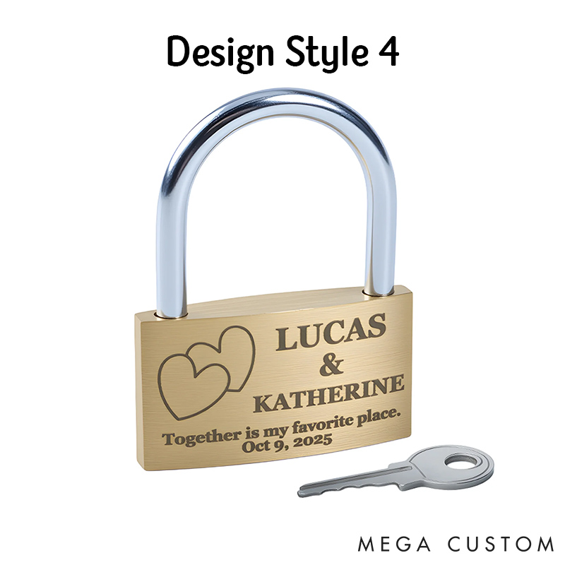 Personalized Couple Ring Heart Brass Love Padlock with Name and Text Valentine's Day Brass Padlock for Him Her Wedding Engagement Anniversary Gift
