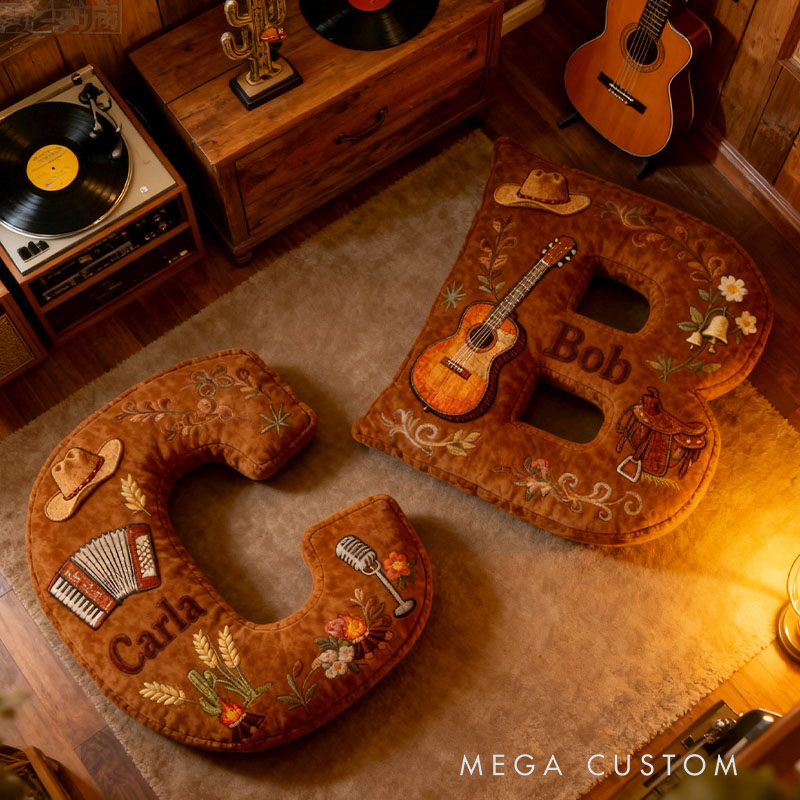 Personalized Graphic 3D Print Cowboy Hat and Guitar Country Music Throw Pillows Customizable with Your Name Perfect Gift for Her or Him for Music Lovers