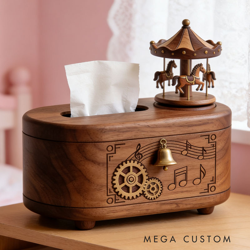 Handmade Wooden Music Box Tissue Box Funny Cartoon Decor