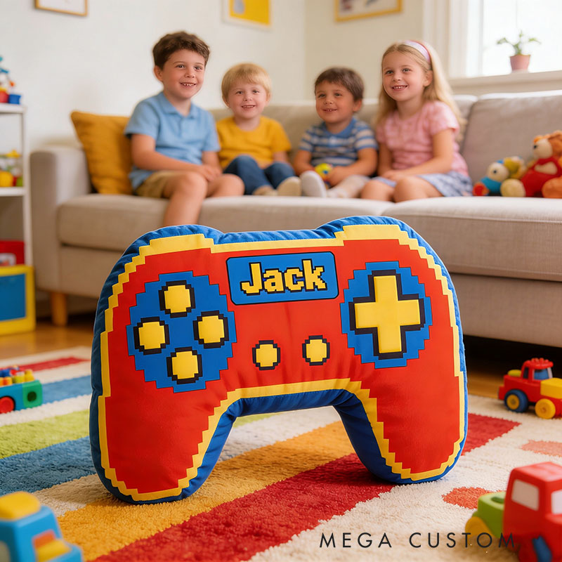 Personalized Red Cartoon Game Controller Shaped Pillow for Game Lovers Plush Pillow Christmas Birthday Party Gift for Kids