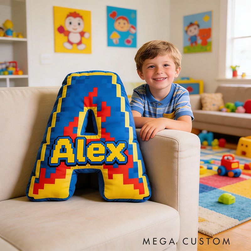 Personalized Game Flame Letter Pillow for Game Lovers Plush Pillow Christmas Birthday Party Gift for Kids