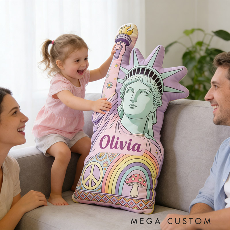 Personalized Statue of Liberty Shaped Pillow Exquisite Hippie Style Customized Name Pillow Perfect for Christmas Birthday Parties for Her for Kids