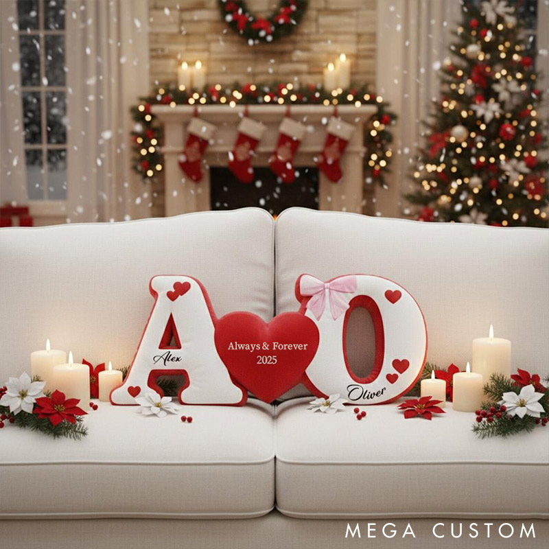 Personalized Couple Custom Initial Heart Throw Pillow Custom Names Couple Home Pillow Romantic Valentine's Day Gift for Girlfriend for Wife