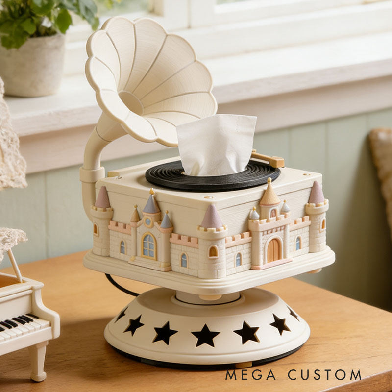 Castle Music Box Tissue Box Cover 3D Printed Room Decor Cute Tissue Box Cover for Desk Room Kitchen or Bathroom