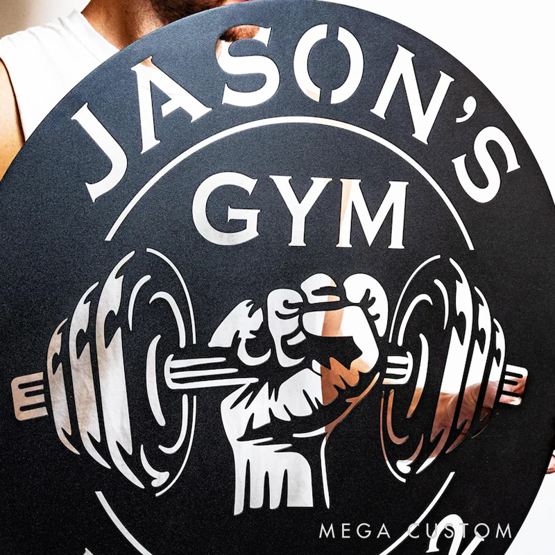 Personalized Metal Gym Sign Powerlifting Sport Metal Wall Art Gym Name Signs Custom Studio Sign Fitness Motivation Workout Inspiration Gift for Gym Lovers