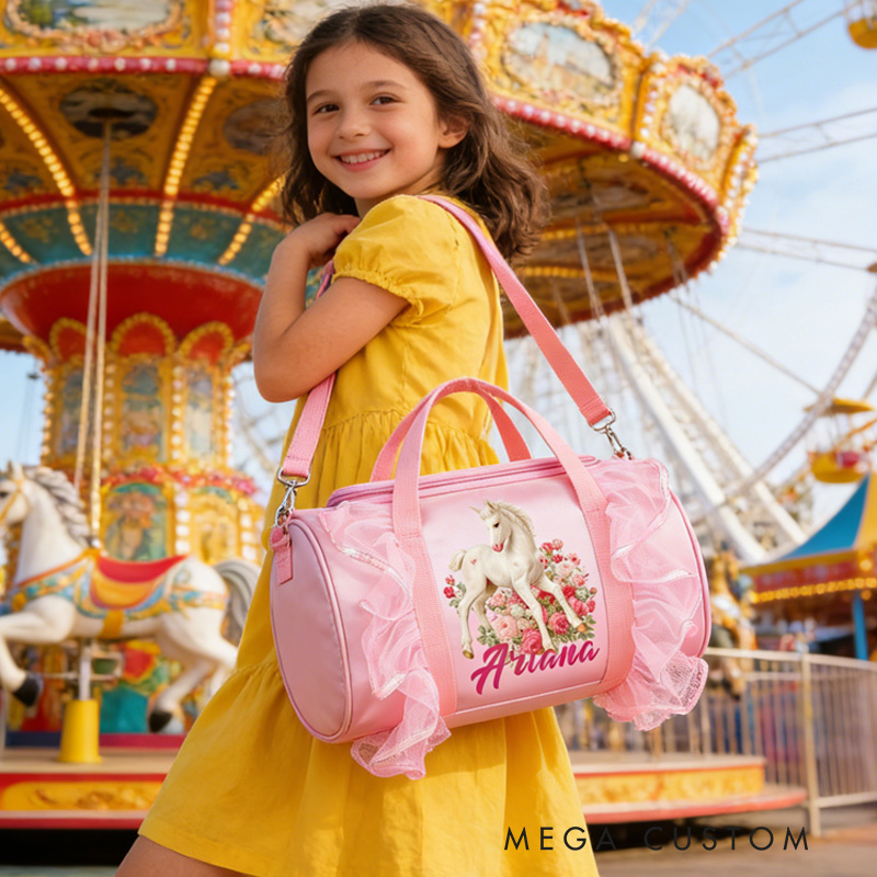 Personalized Horse Duffle Dance Bag with Name and Shoulder Strap Overnight Bag for Girl Ballet Bag Weekender Back To School Gift for Girls Riding Lovers Equestrian Lovers
