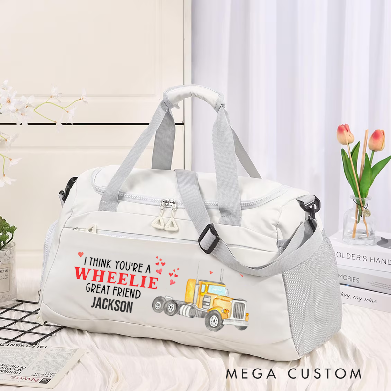 Personalized Duffel Bag Custom Gift for Boyfriends Girlfriends with Fun Truck Design