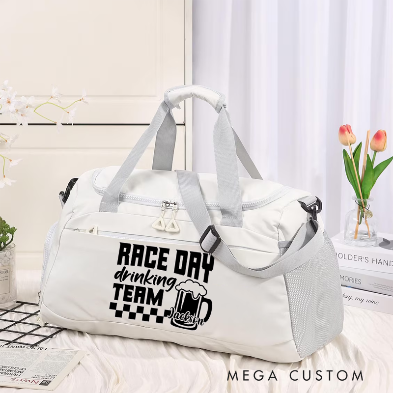 Personalized Race Day Duffel Bag Fun Gift for Racing Enthusiasts Motobike Fans
