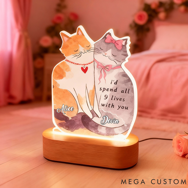 Personalized Cat Lover I'd Spend All 9 Lives with You Light