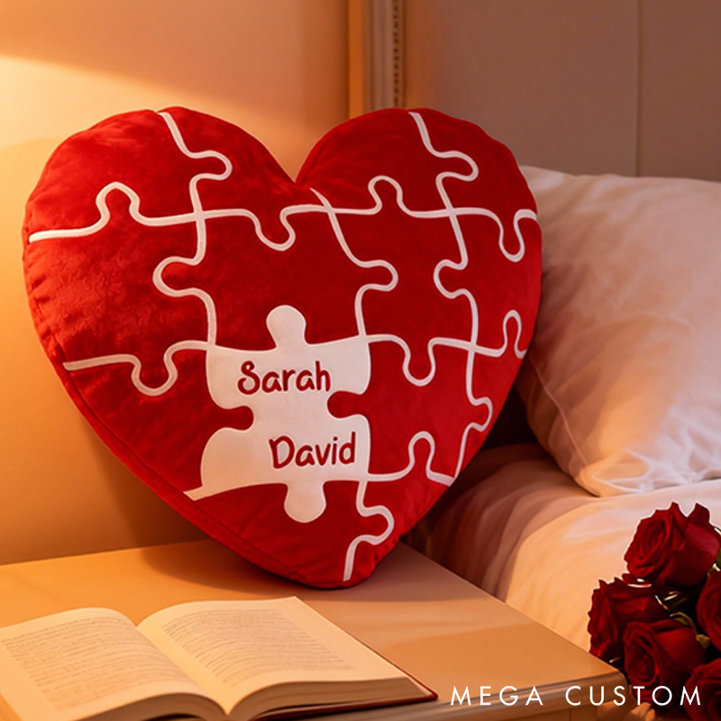 Personalized Missing Piece Heart Throw Pillow Custom Names Couple Home Pillow Romantic Valentine's Day Gift for Girlfriend for Wife Friend