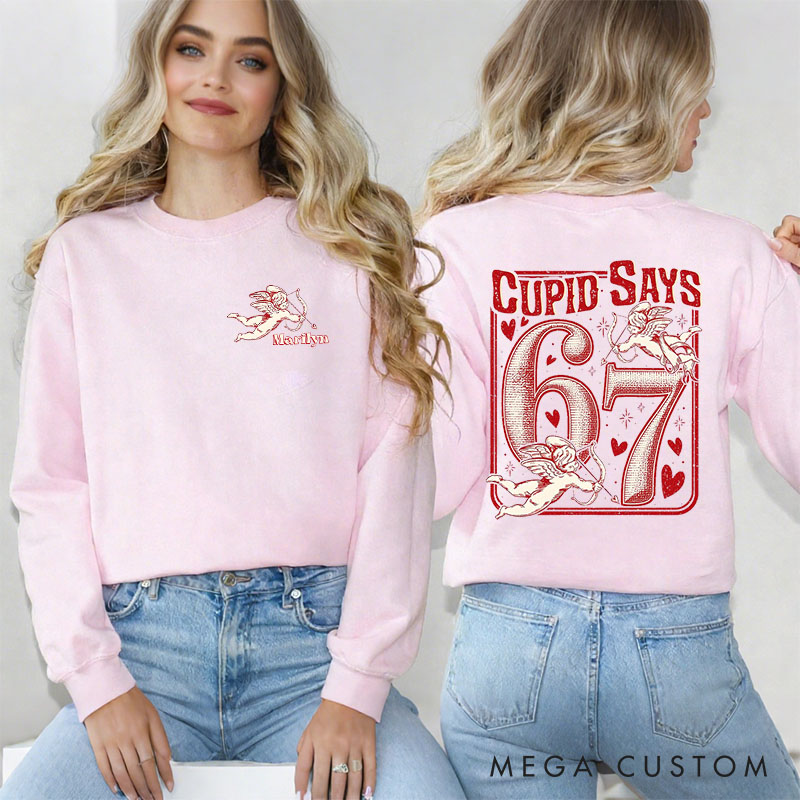 Personalized Girlfriend Wife Cupid Days 67 Retro Love Sweatshirt with Name Couple 6 7 Funny Number Meme Matching Valentines Day Sweatshirt for Her Him