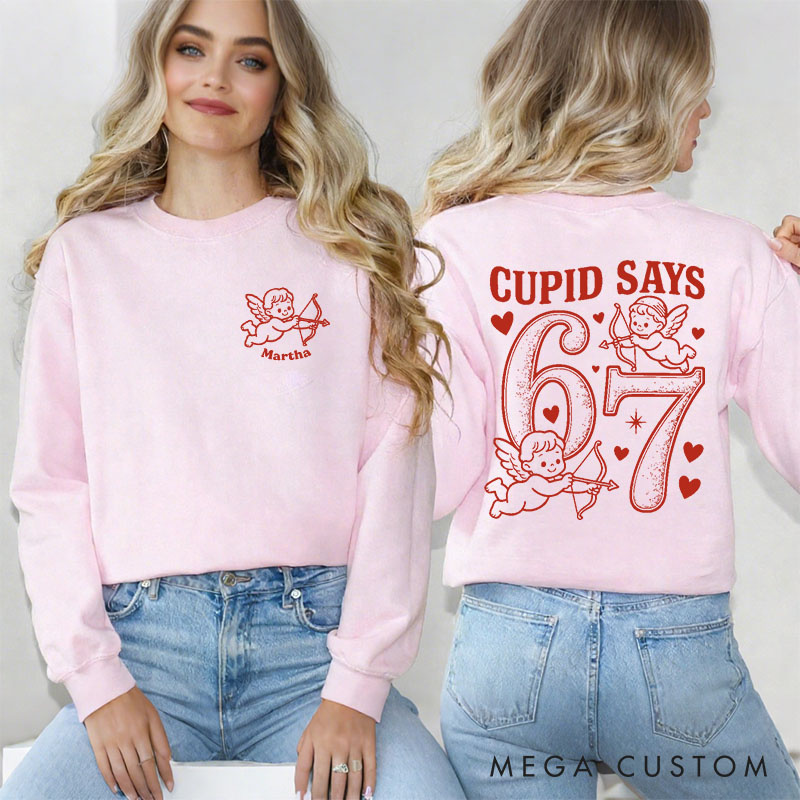 Personalized Girlfriend Wife Cupid Days 67 Retro Love Sweatshirt with Name Couple Funny 6 7 Number Meme Matching Valentines Day Sweatshirt for Her Him