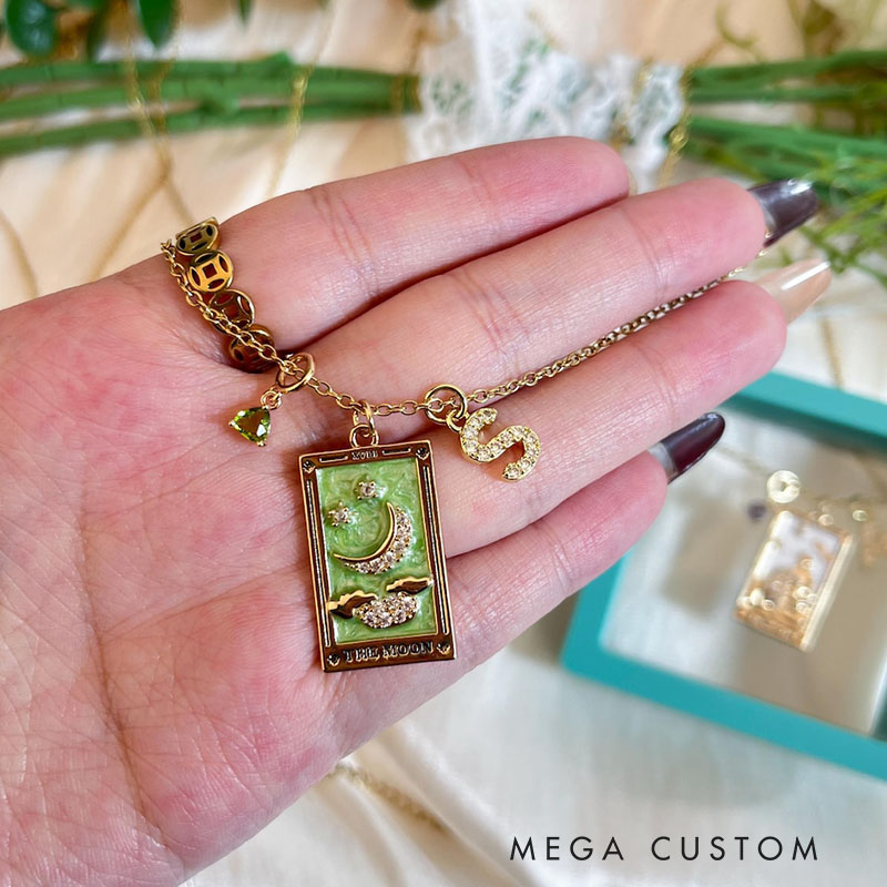 Personalized Mystical Astrology Necklace Custom Birthstone and Initials Perfect Gift for Tarot Lovers