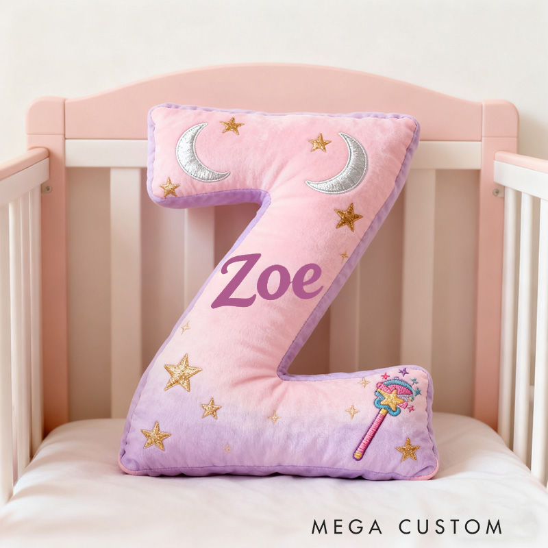 Personalized Graphic 3D Print Magic Fairy Wand Letter Pillow with Your Own Name Soft Stuffed Toy for Kids Unique Decorative Cushion for Girls' Room