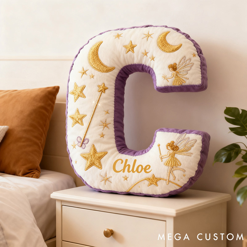 Personalized Graphic 3D Print Flower Fairy Letter Pillow with Your Own Name Soft Stuffed Toy for Kids Unique Decorative Cushion for Girls' Room