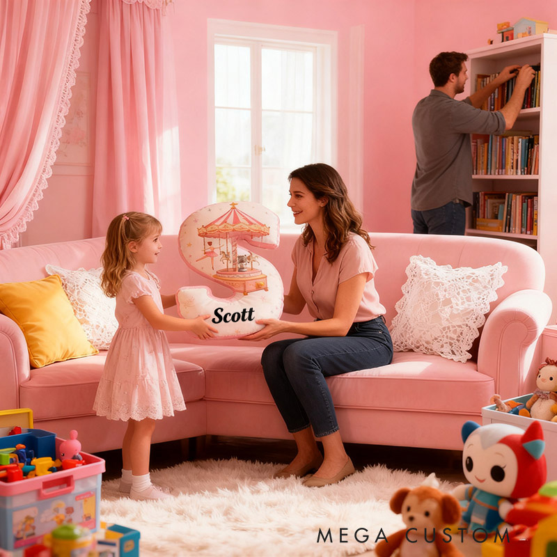 Personalized Ballet Carousel Pillow With Your Own Name Soft Stuffed Toy for Kids Unique Decorative Cushion for Girls' Room