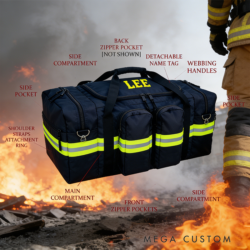 Personalized Custom Firefighter Duty Travel Bag – Personalized Tactical Gear Bag with Reflective Stripes