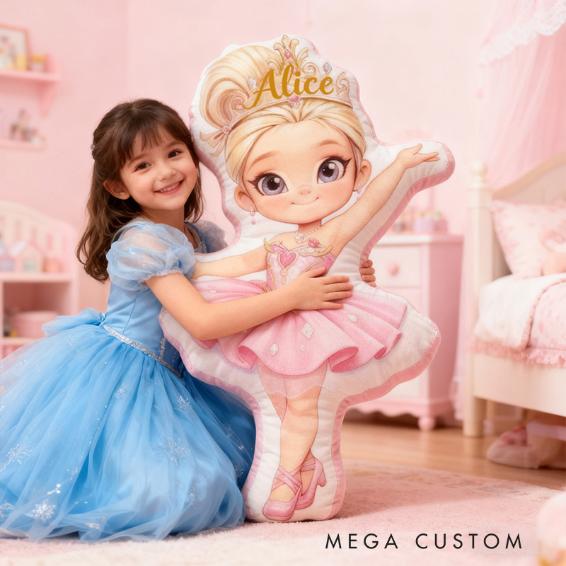 Personalized Ballet Dancers Pillow with Your Own Name Soft Stuffed Toy for Kids Unique Decorative Cushion for Girls' Room and Dance Studio