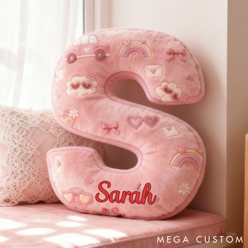 Personalized Pink Love-Themed Initial Pillow Custom Heart Car Love Letter Pillow for Her Home Decor Throw Pillow for Flower Girl