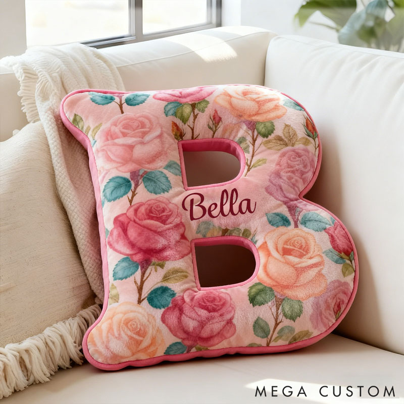 Personalized Rose Initial Pillow Custom Rose-Themed Letter Throw Pillow for Her Graphic 3D Print Pillow for Girl Friend