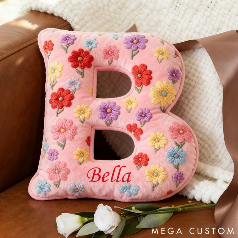 Personalized Floral Initial Pillow Custom Named Flowers Letter Throw Pillow for Her Graphic 3D Print Home Decor Pillow for Girl Friend