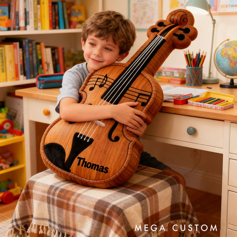 Personalized Graphic 3D Print Violin Pillow With Your Own Name Soft Stuffed Toy for Kids Music Lovers Unique Decorative Cushion for Room and Music Room