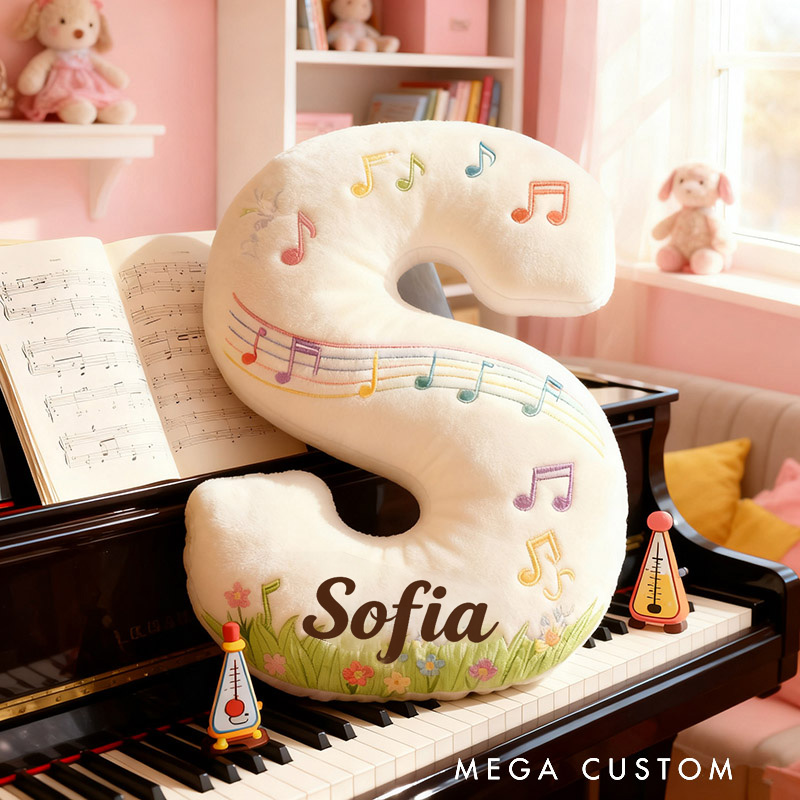 Personalized Graphic 3D Print Music Garden Pillow with Your Own Name Soft Stuffed Toy for Kids Music Lovers Unique Decorative Cushion for Girls' Room and Music Room