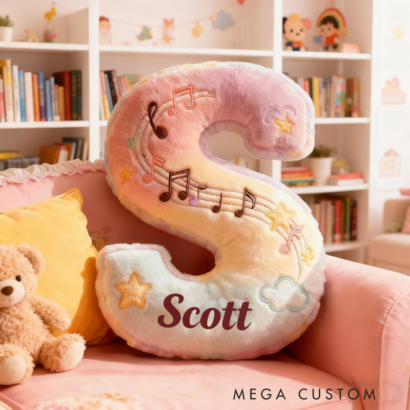 Personalized Graphic 3D Print Rainbow Notes Music Pillow with Your Own Name Soft Stuffed Toy for Kids Music Lovers Unique Decorative Cushion for Girls' Room and Music Room