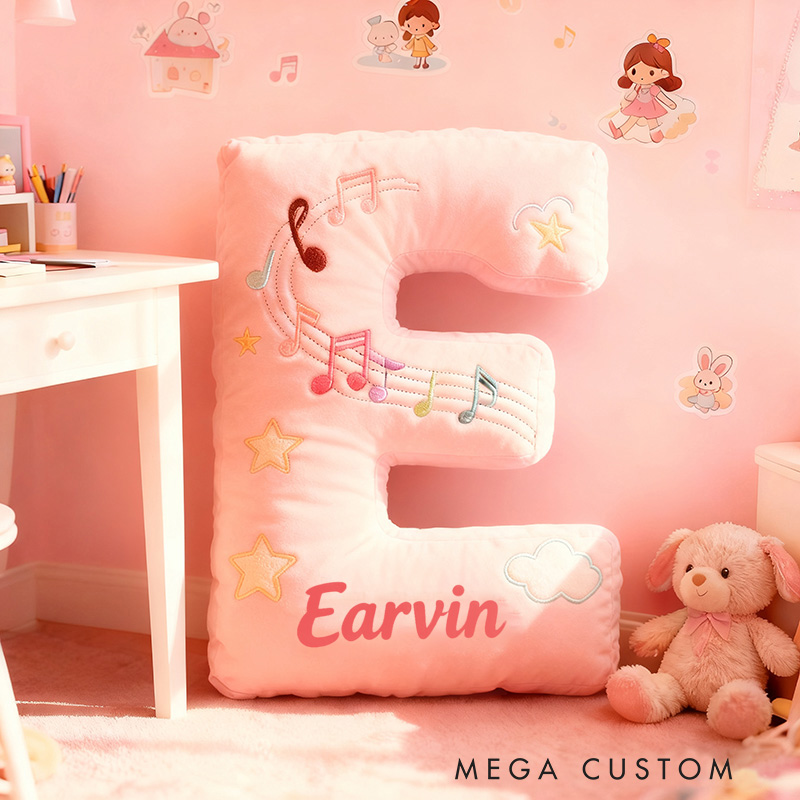 Personalized Graphic 3D Print Colorful Notes Pillow with Your Own Name Soft Stuffed Toy for Kids Music Lovers Decorative Cushion for Girls' Room and Music Room