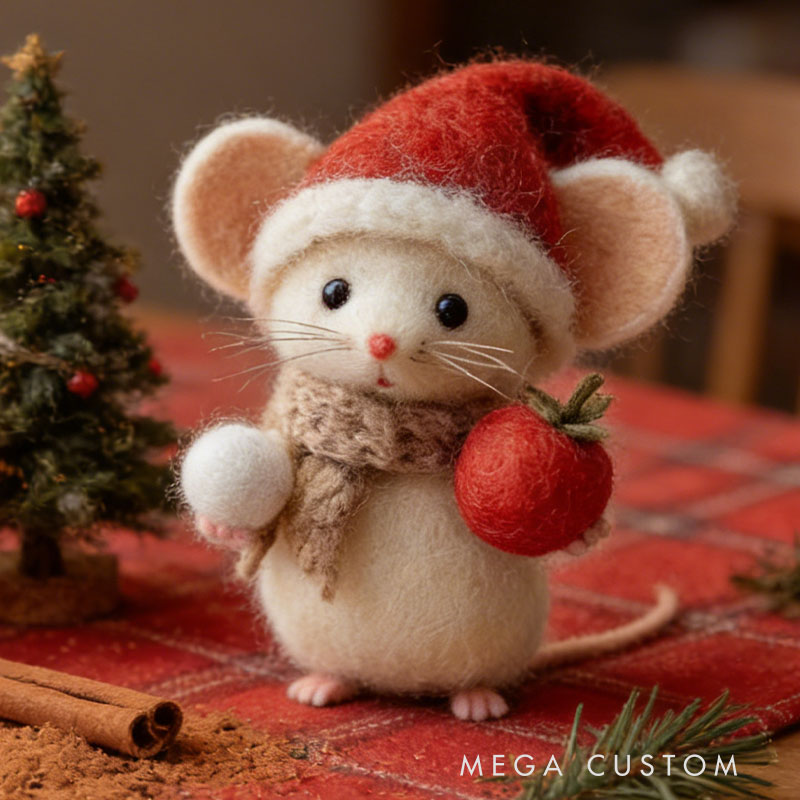 Felted Mouse Wool Figurine Tiny Animal Stocking Stuffer Holiday Tree Decoration Dollhouse Decor