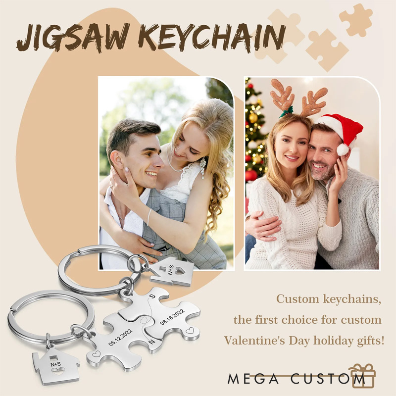 Personalized 2 PCS Couple Keychain Set Keyring Puzzle Keychains Valentine's Day Gift for Him/Her  Anniversary gift for Husband