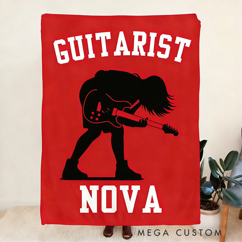 Personalized Silhouette Guitarist Soft Throw Blanket with Name Perfect for Her Guitar Lovers Music Enthusiasts Birthday Anniversary Performance Gifts