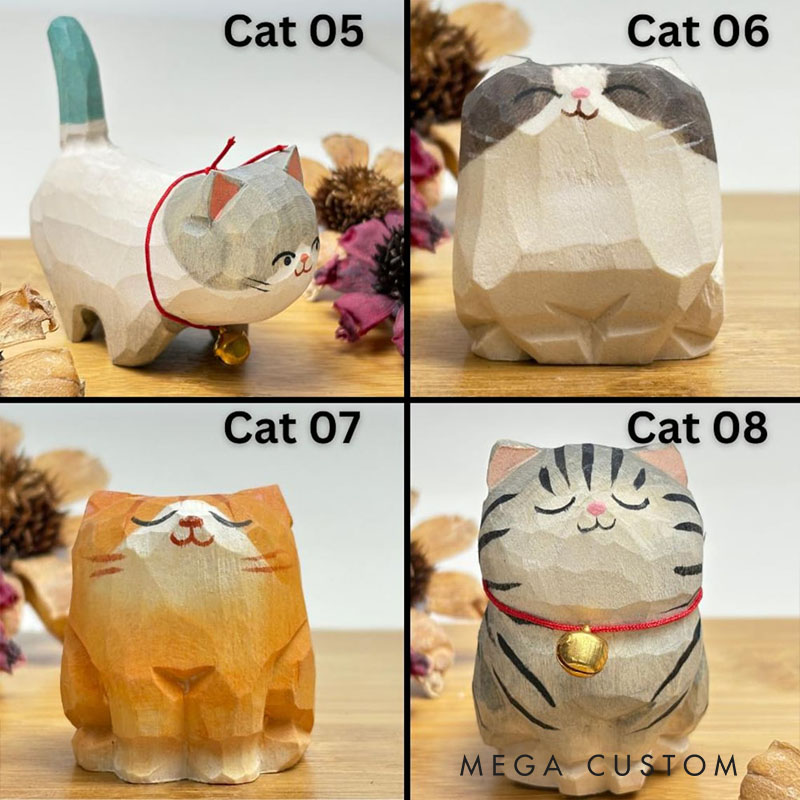 Personalized Handmade Wooden Cat Ornament Wood Cat Figurine Unique Cat Lover Gift