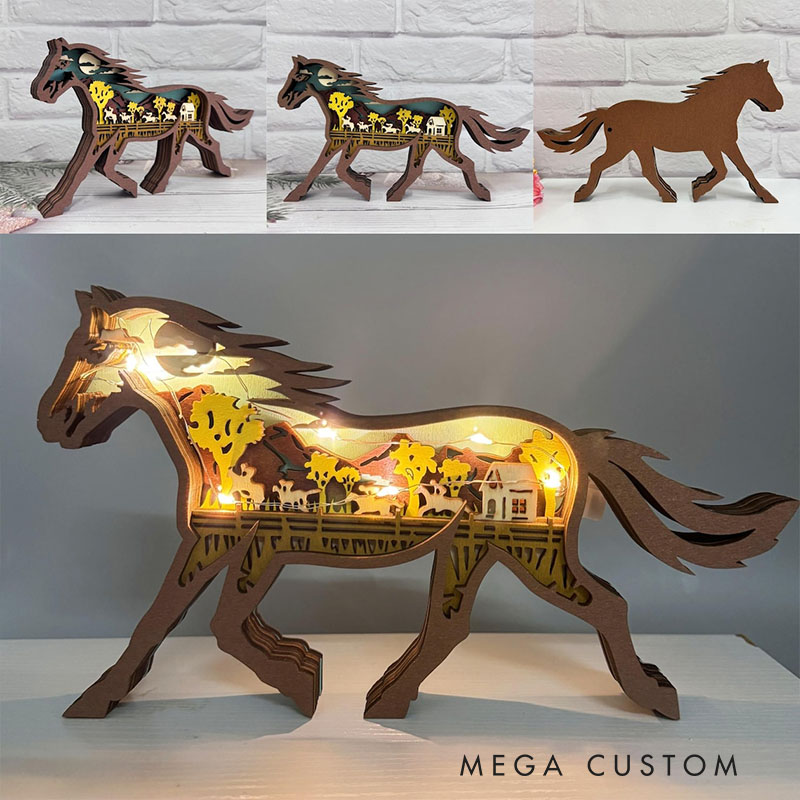 Personalized Handcarved Wooden 3D Horse with LED Lights Birthday Gifts for Kids