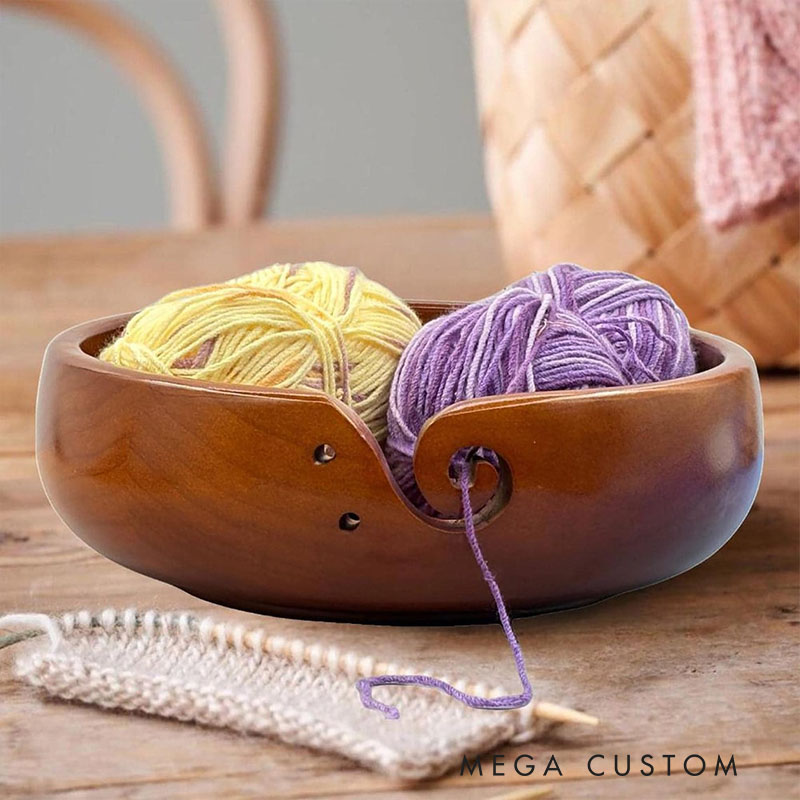 Personalized Wooden Portable Yarn Bowl for Knitting Storage Bowl with Holes for Crochet Yarn Organizing and Storage
